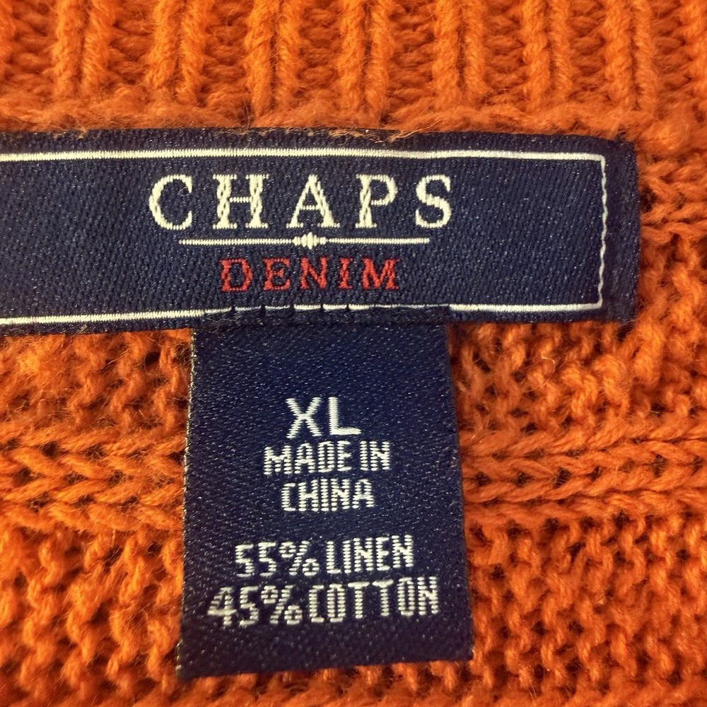 Chaps Denim XL Orange Linen Cotton Cable Knit Boat Neck Sweater Women's Fall - Picture 3 of 9
